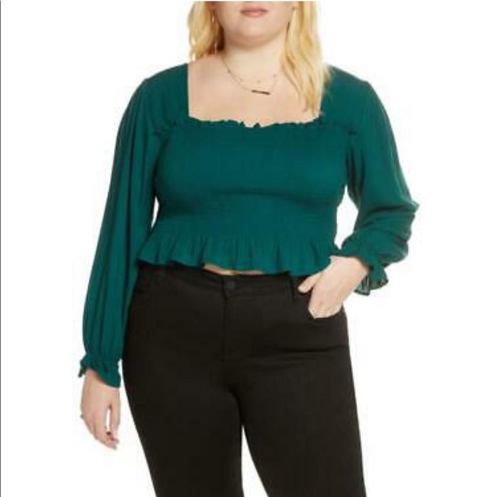BP Evergreen Smocked Peplum Long Sleeve